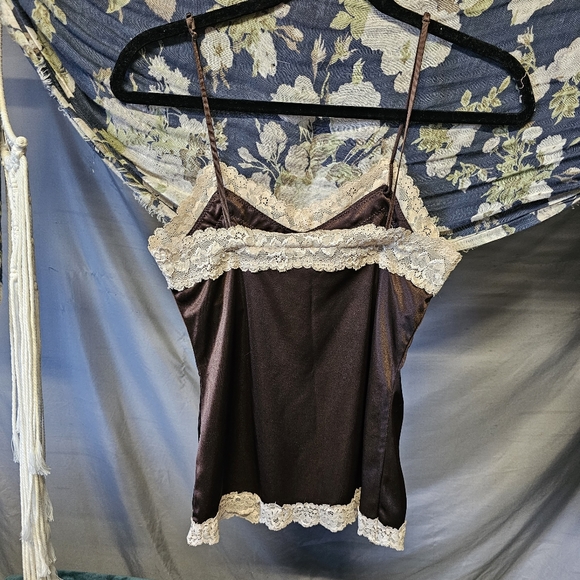 3/$25 Vintage Worthington Satin Chemise Cami in Ivory and Brown size XS - Picture 5 of 6